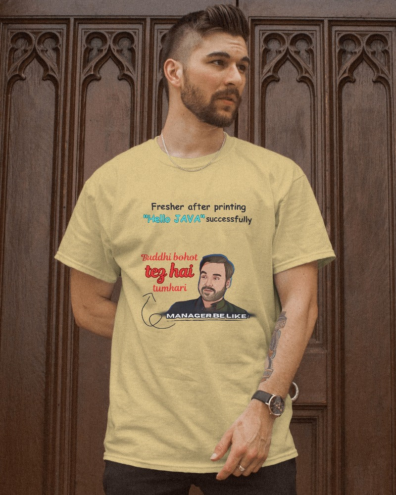 #1134 - Khaleen Bhaiya being Manager Unisex Tee | Mirzapur Exclusive | Light Base